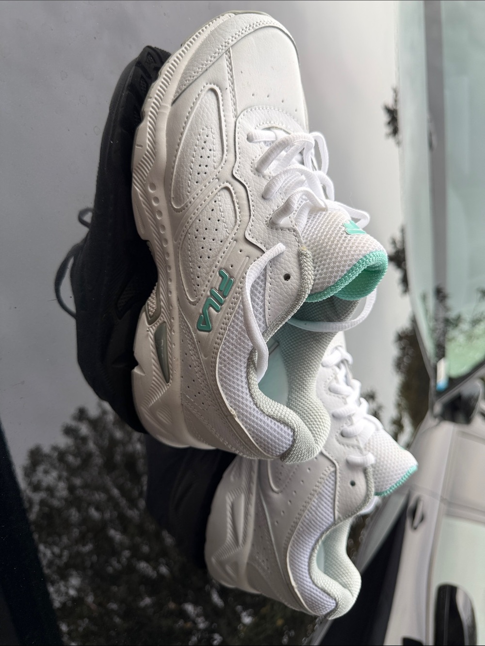 Fila White Sneakers with Mint Green Accents